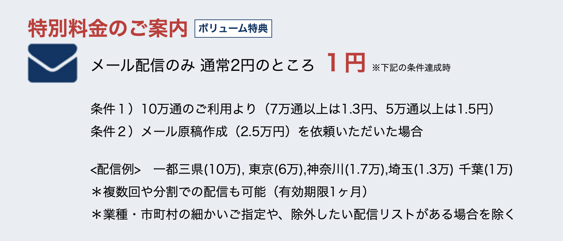 メールDMボリューム配信特典